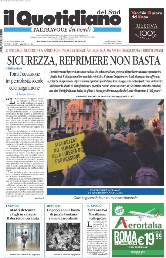 Prima-pagina-il-quotidiano-del-sud-edizione-di-oggi-16-12-2024