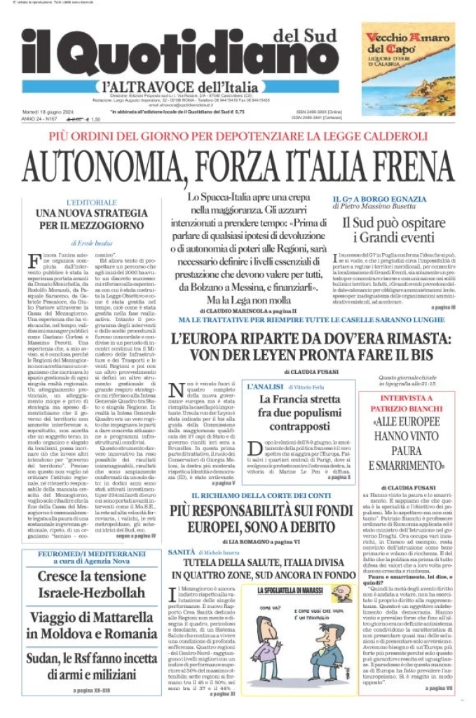 Prima-pagina-il-quotidiano-del-sud-edizione-di-oggi-18-06-2024