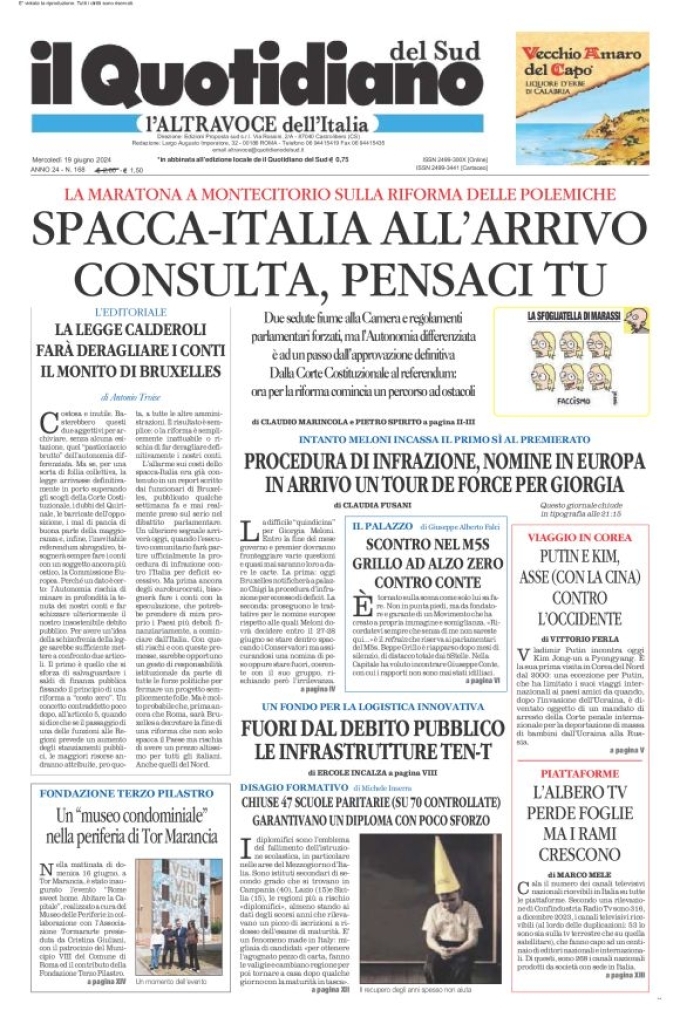 Prima-pagina-il-quotidiano-del-sud-edizione-di-oggi-19-06-2024