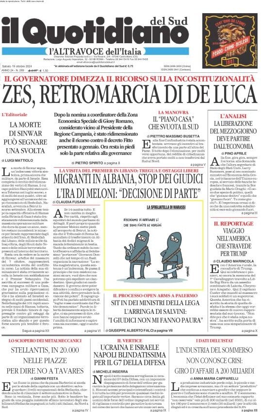 Prima-pagina-il-quotidiano-del-sud-edizione-di-oggi-19-10-2024