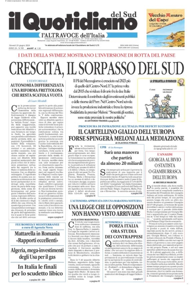 Prima-pagina-il-quotidiano-del-sud-edizione-di-oggi-20-06-2024