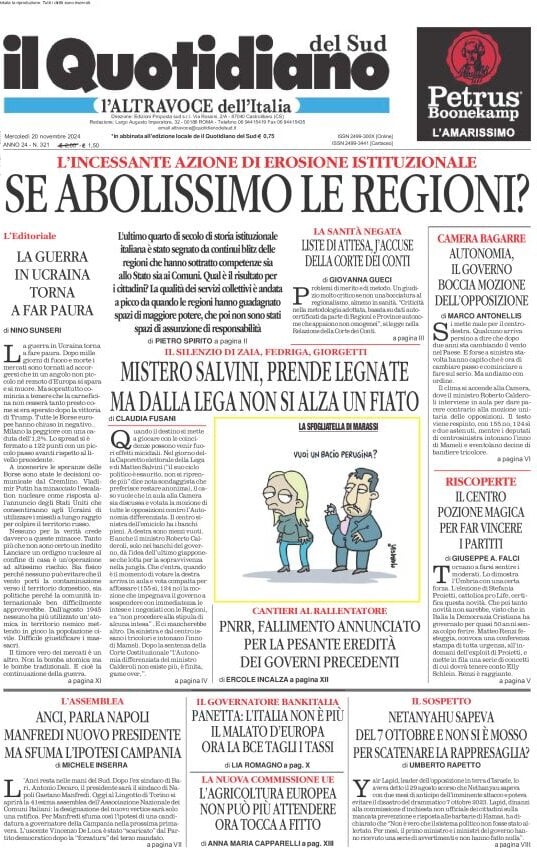 Prima-pagina-il-quotidiano-del-sud-edizione-di-oggi-20-11-2024