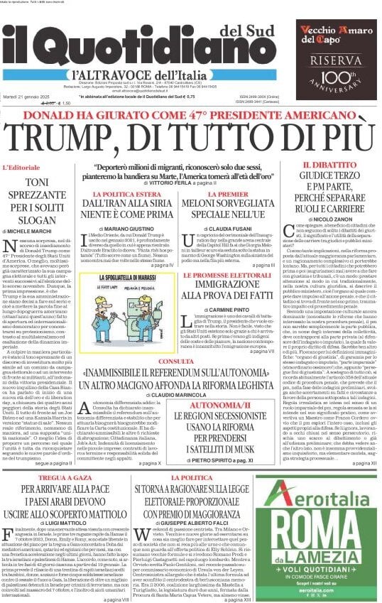 Prima-pagina-il-quotidiano-del-sud-edizione-di-oggi-21-01-2025