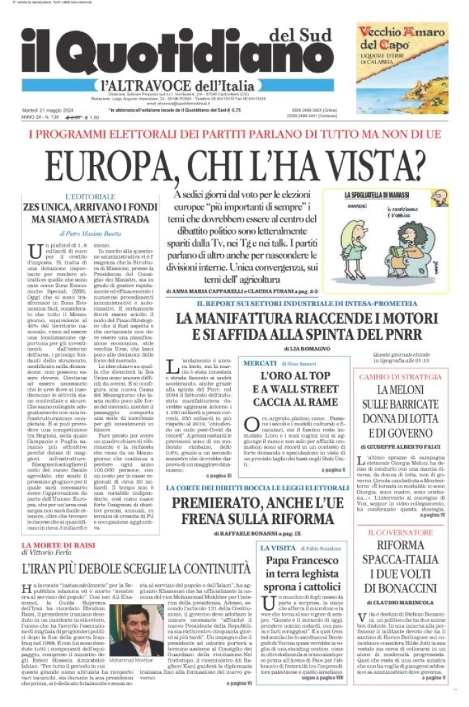 Prima-pagina-il-quotidiano-del-sud-edizione-di-oggi-21-05-2024