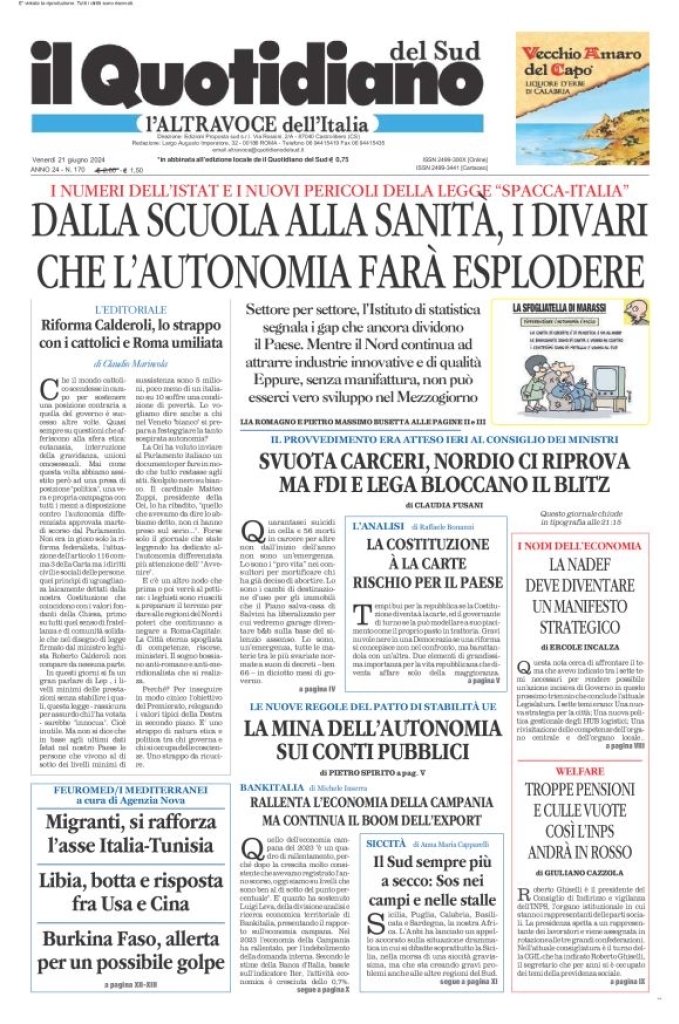 Prima-pagina-il-quotidiano-del-sud-edizione-di-oggi-21-06-2024