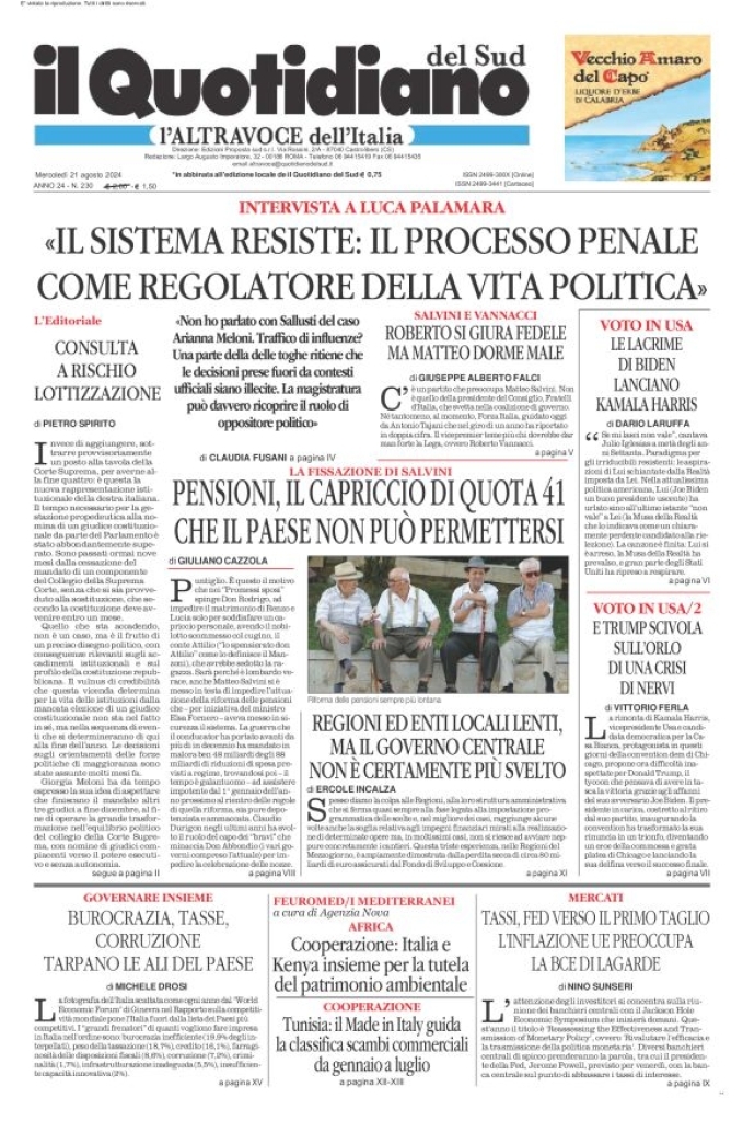 Prima-pagina-il-quotidiano-del-sud-edizione-di-oggi-21-08-2024