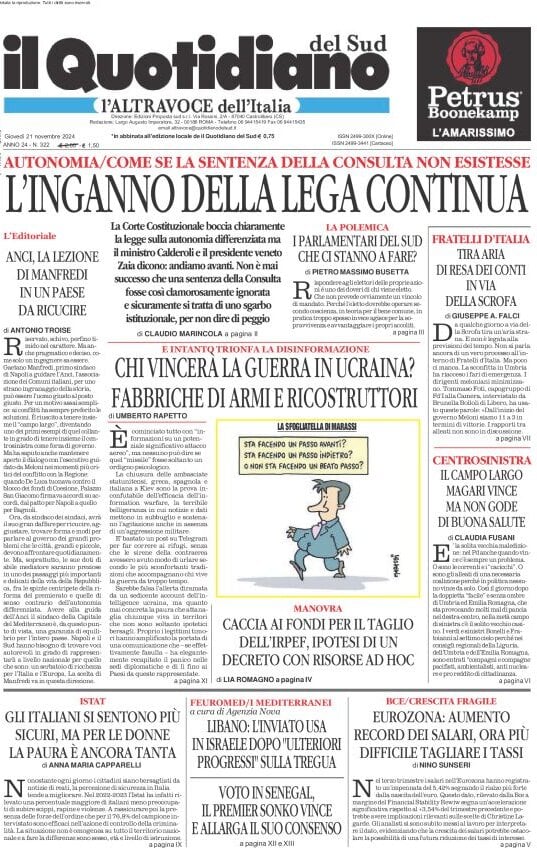 Prima-pagina-il-quotidiano-del-sud-edizione-di-oggi-21-11-2024