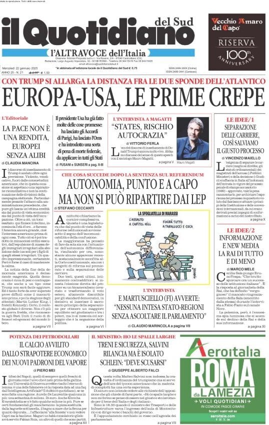 Prima-pagina-il-quotidiano-del-sud-edizione-di-oggi-22-01-2025