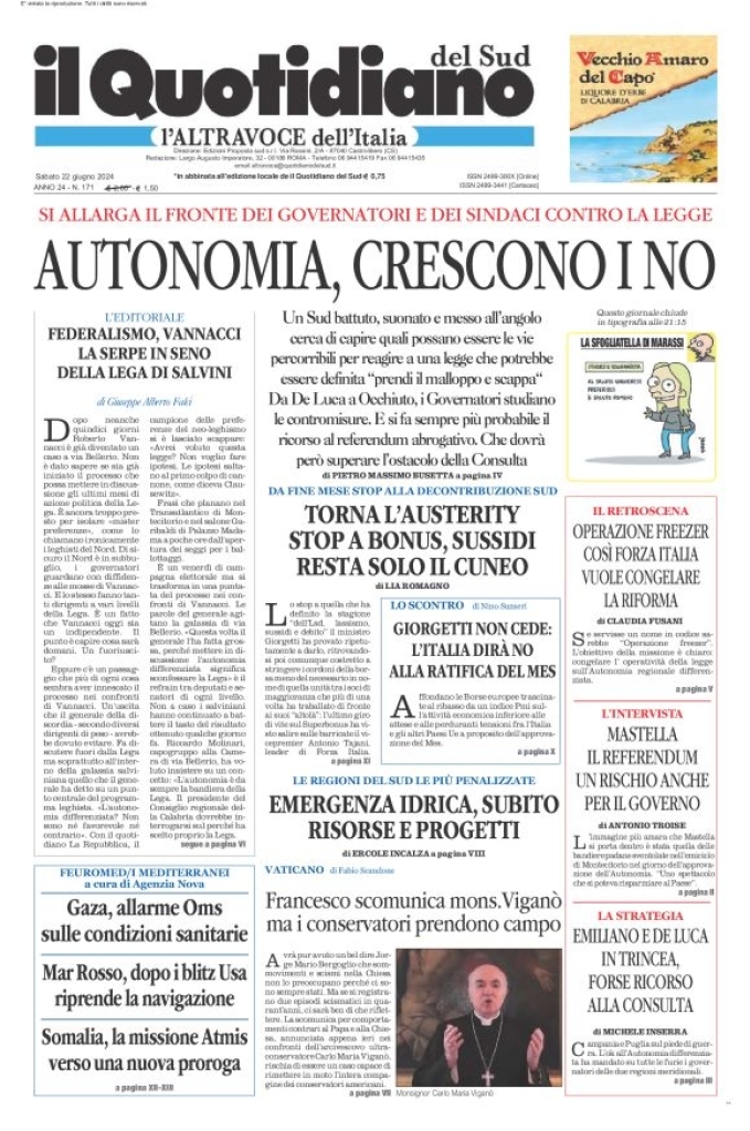 Prima-pagina-il-quotidiano-del-sud-edizione-di-oggi-22-06-2024