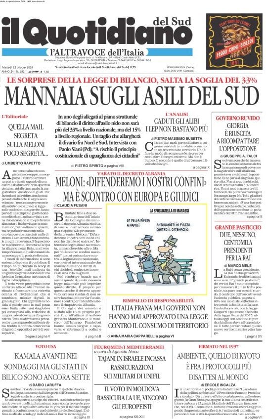 Prima-pagina-il-quotidiano-del-sud-edizione-di-oggi-22-10-2024