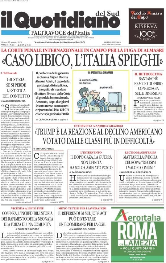 Prima-pagina-il-quotidiano-del-sud-edizione-di-oggi-23-01-2025