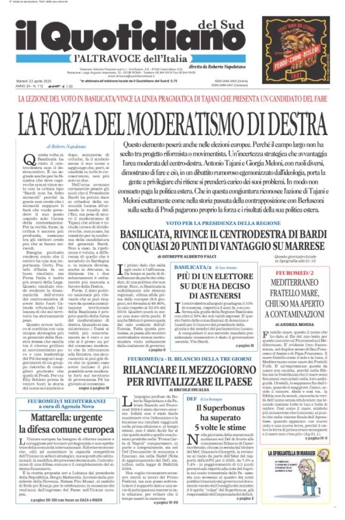 Prima-pagina-il-quotidiano-del-sud-edizione-di-oggi-23-04-2024