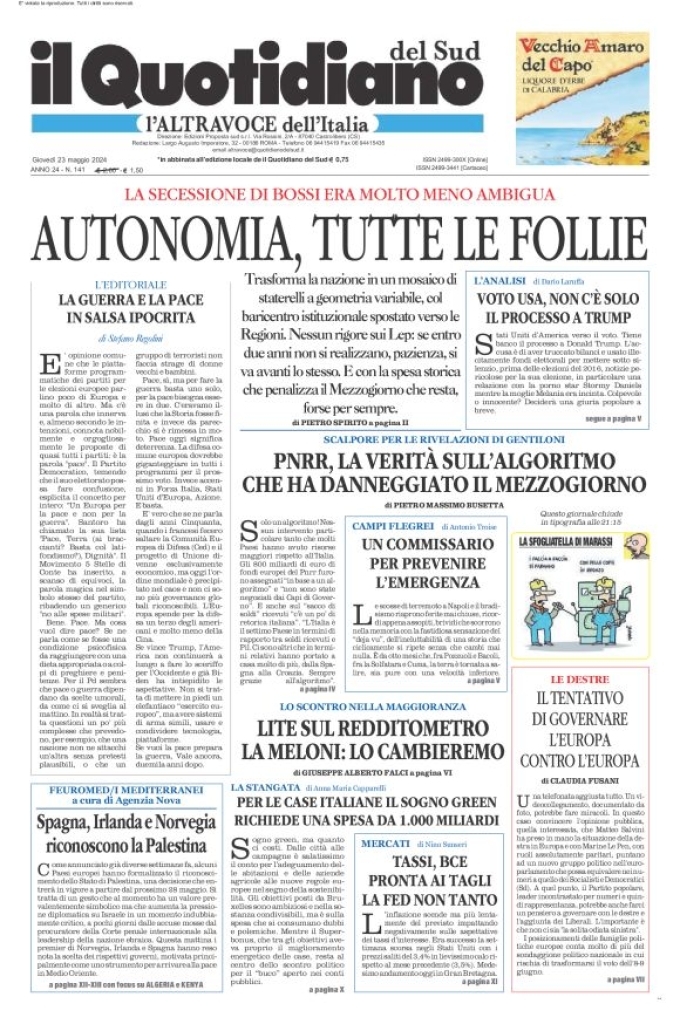 Prima-pagina-il-quotidiano-del-sud-edizione-di-oggi-23-05-2024