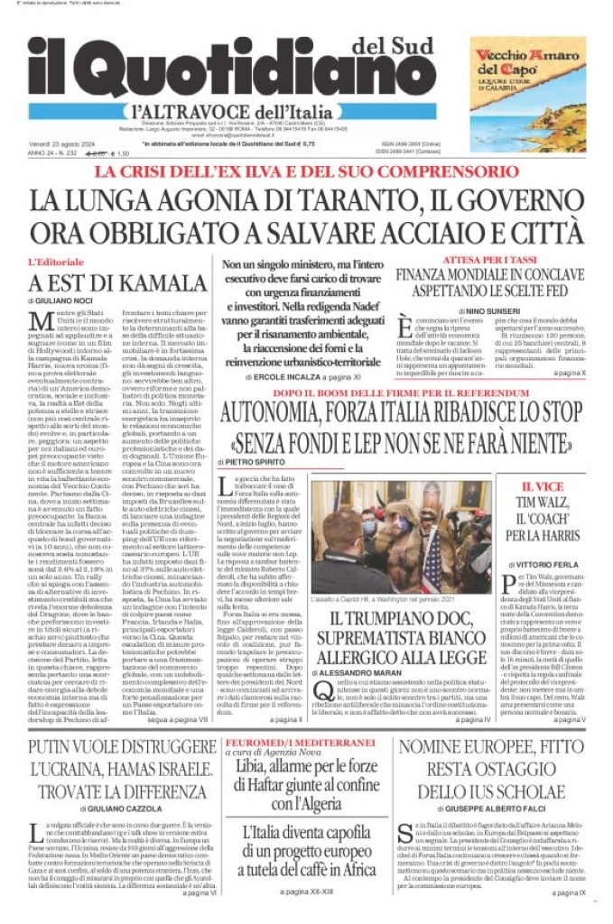 Prima-pagina-il-quotidiano-del-sud-edizione-di-oggi-23-08-2024