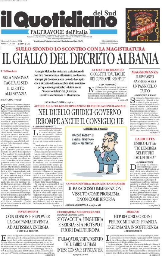 Prima-pagina-il-quotidiano-del-sud-edizione-di-oggi-23-10-2024