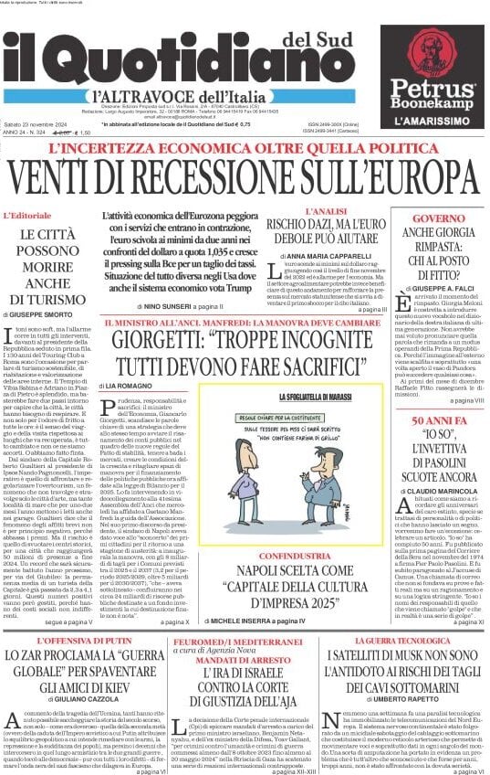 Prima-pagina-il-quotidiano-del-sud-edizione-di-oggi-23-11-2024