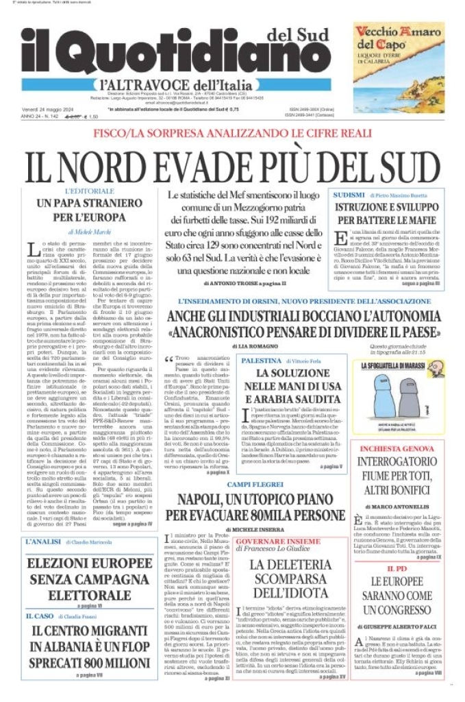 Prima-pagina-il-quotidiano-del-sud-edizione-di-oggi-24-05-2024