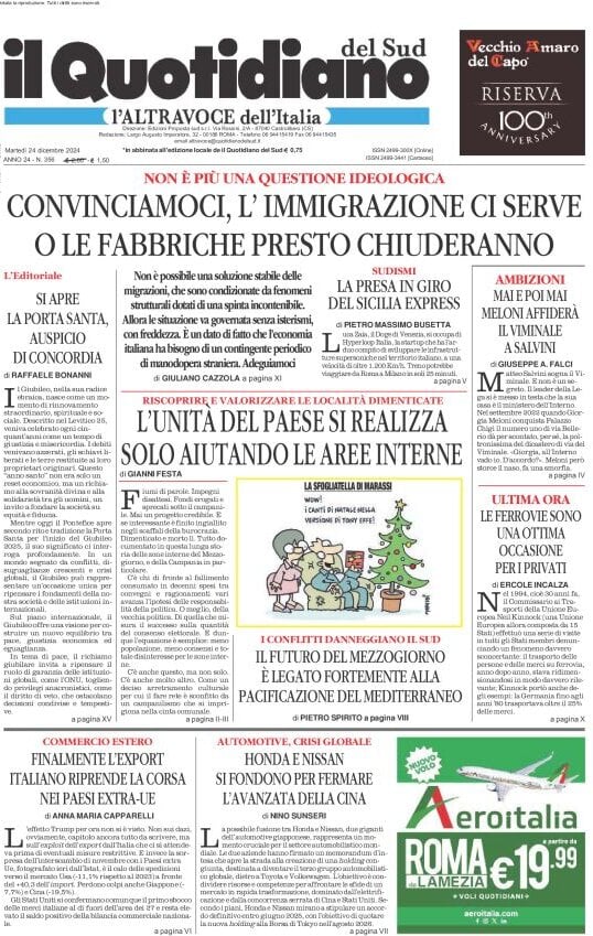 Prima-pagina-il-quotidiano-del-sud-edizione-di-oggi-24-12-2024