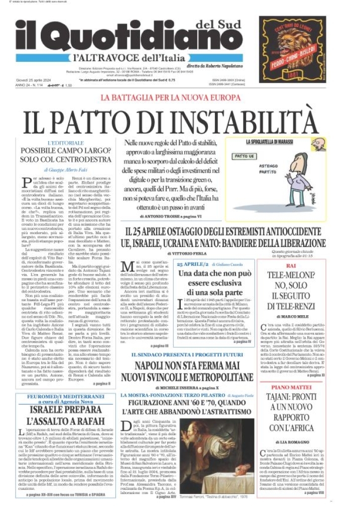 Prima-pagina-il-quotidiano-del-sud-edizione-di-oggi-25-04-2024