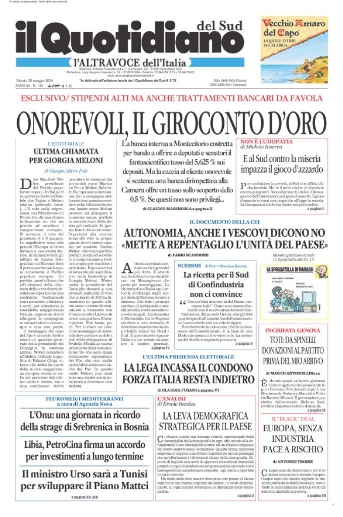 Prima-pagina-il-quotidiano-del-sud-edizione-di-oggi-25-05-2024