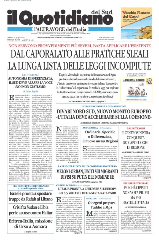 Prima-pagina-il-quotidiano-del-sud-edizione-di-oggi-25-06-2024