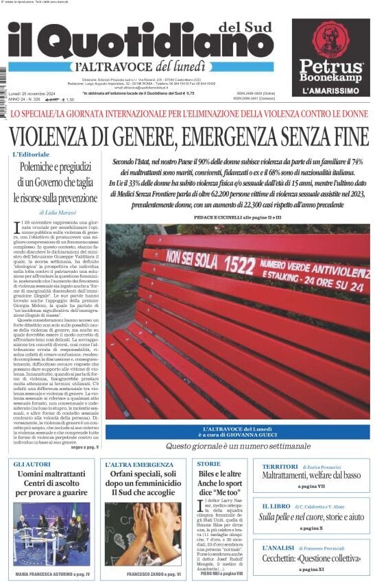 Prima-pagina-il-quotidiano-del-sud-edizione-di-oggi-25-11-2024