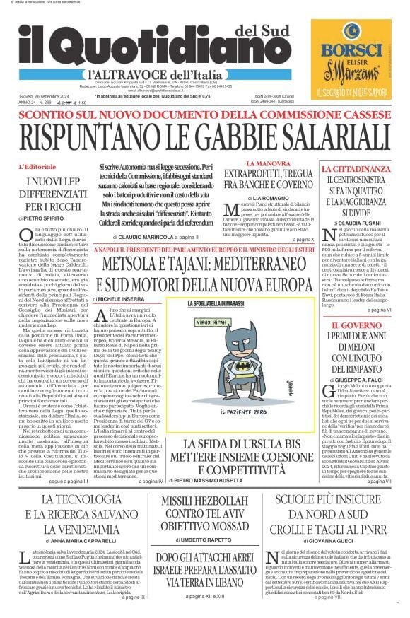 Prima-pagina-il-quotidiano-del-sud-edizione-di-oggi-26-09-2024