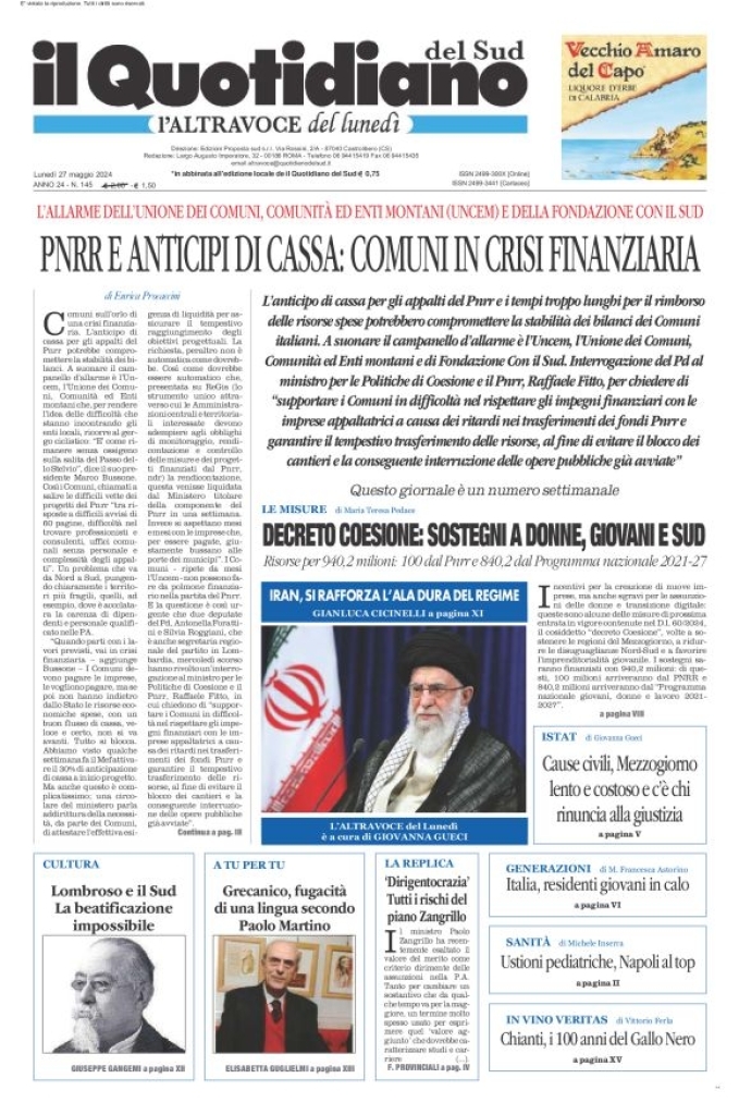 Prima-pagina-il-quotidiano-del-sud-edizione-di-oggi-27-05-2024