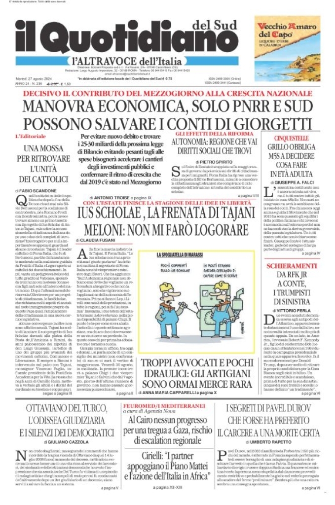 Prima-pagina-il-quotidiano-del-sud-edizione-di-oggi-27-08-2024