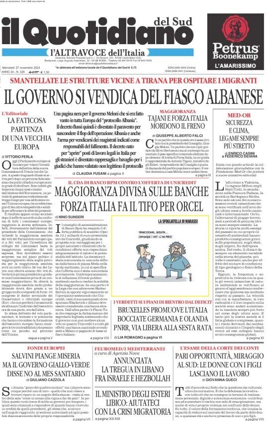 Prima-pagina-il-quotidiano-del-sud-edizione-di-oggi-27-11-2024