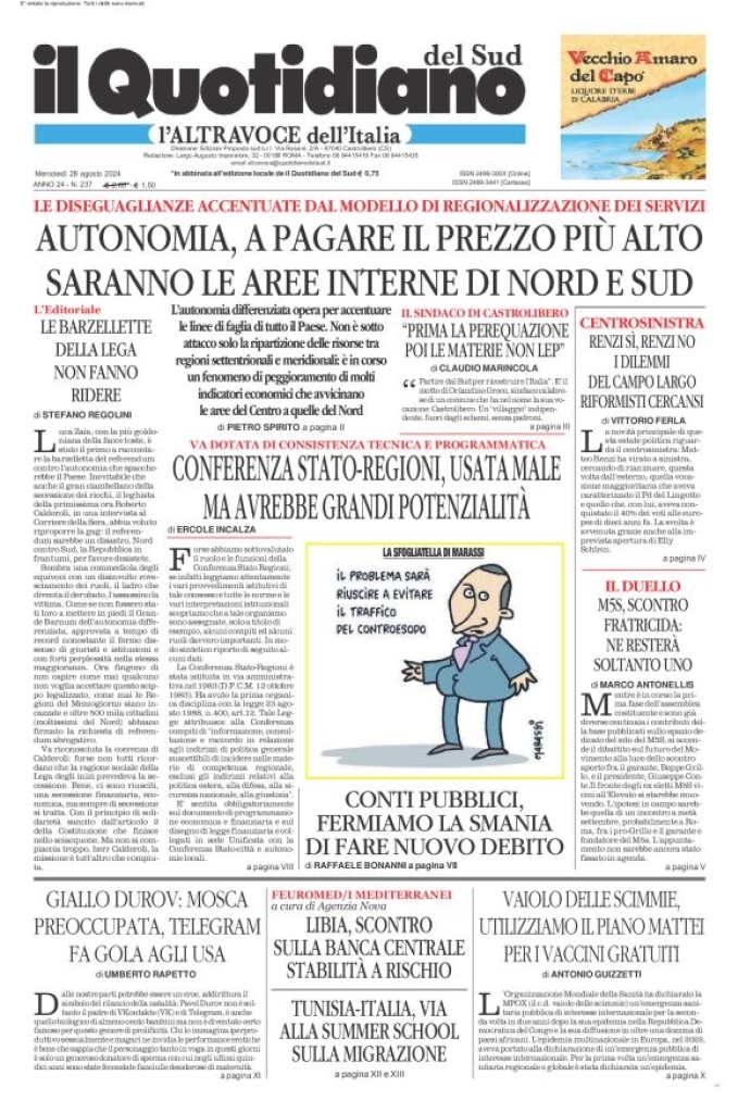 Prima-pagina-il-quotidiano-del-sud-edizione-di-oggi-28-08-2024