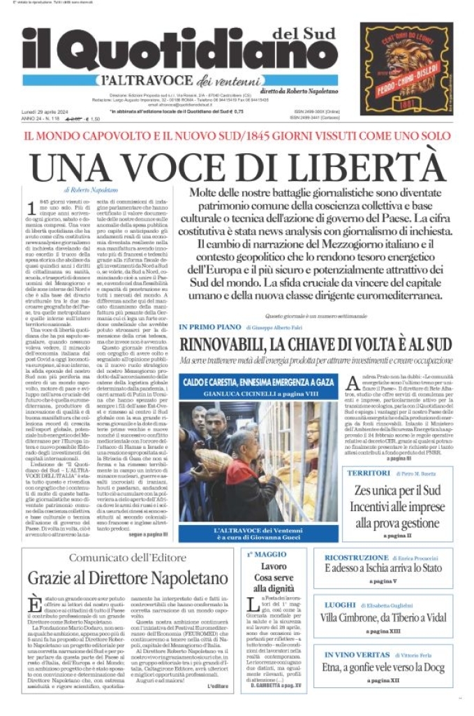 Prima-pagina-il-quotidiano-del-sud-edizione-di-oggi-29-04-2024