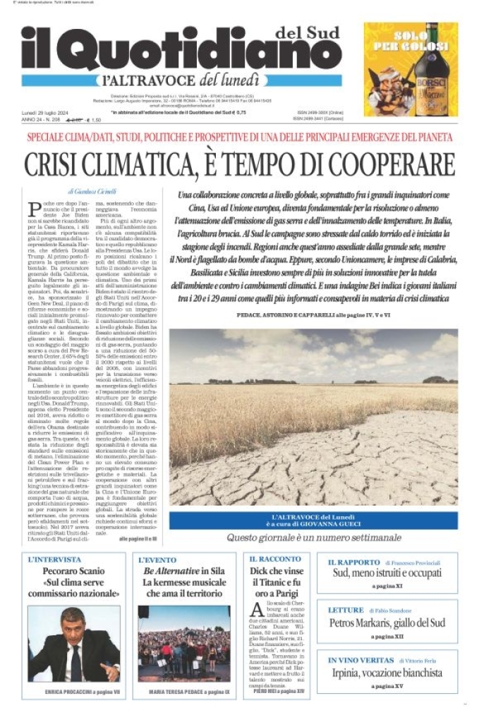 Prima-pagina-il-quotidiano-del-sud-edizione-di-oggi-29-07-2024