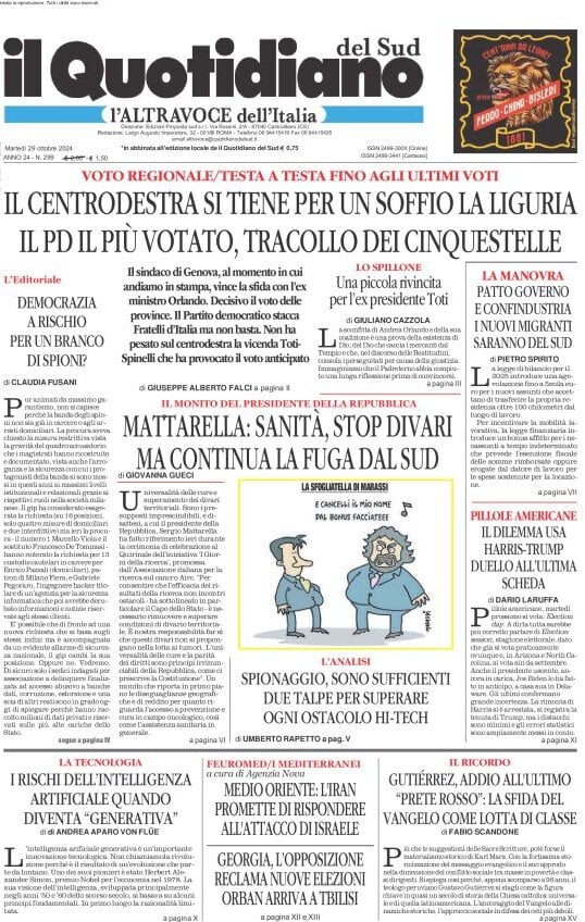 Prima-pagina-il-quotidiano-del-sud-edizione-di-oggi-29-10-2024