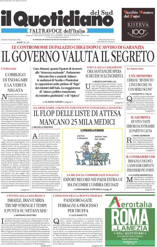 Prima-pagina-il-quotidiano-del-sud-edizione-di-oggi-30-01-2025