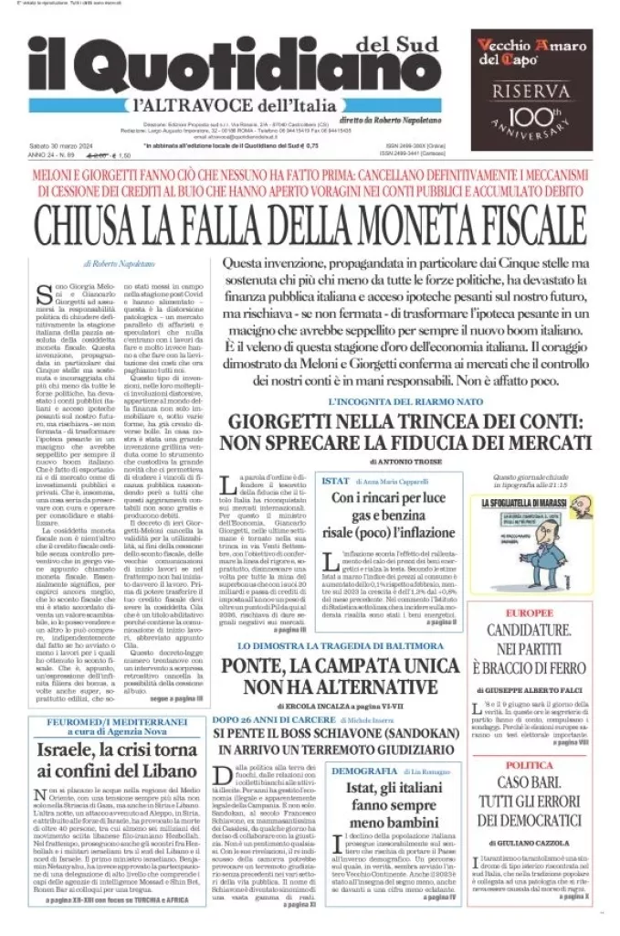 Prima-pagina-il-quotidiano-del-sud-edizione-di-oggi-30-03-2024