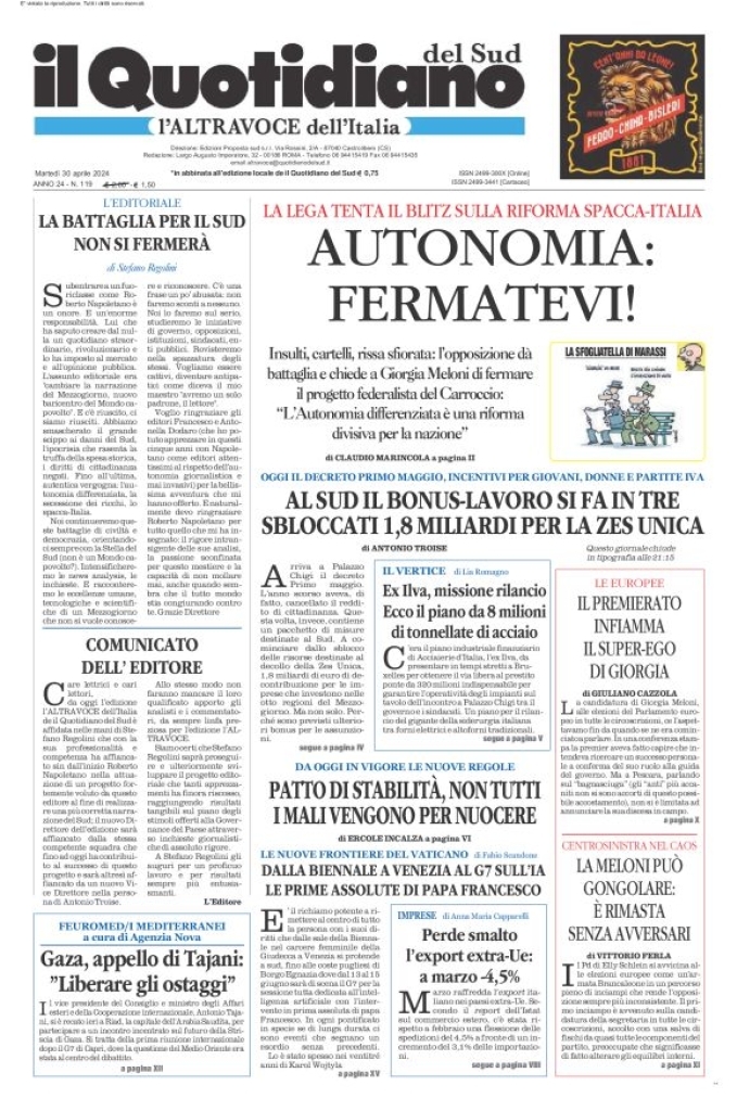 Prima-pagina-il-quotidiano-del-sud-edizione-di-oggi-30-04-2024