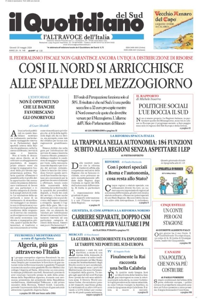 Prima-pagina-il-quotidiano-del-sud-edizione-di-oggi-30-05-2024