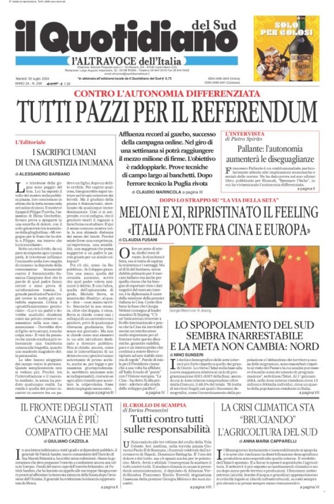 Prima-pagina-il-quotidiano-del-sud-edizione-di-oggi-30-07-2024