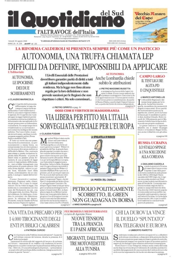 Prima-pagina-il-quotidiano-del-sud-edizione-di-oggi-30-08-2024