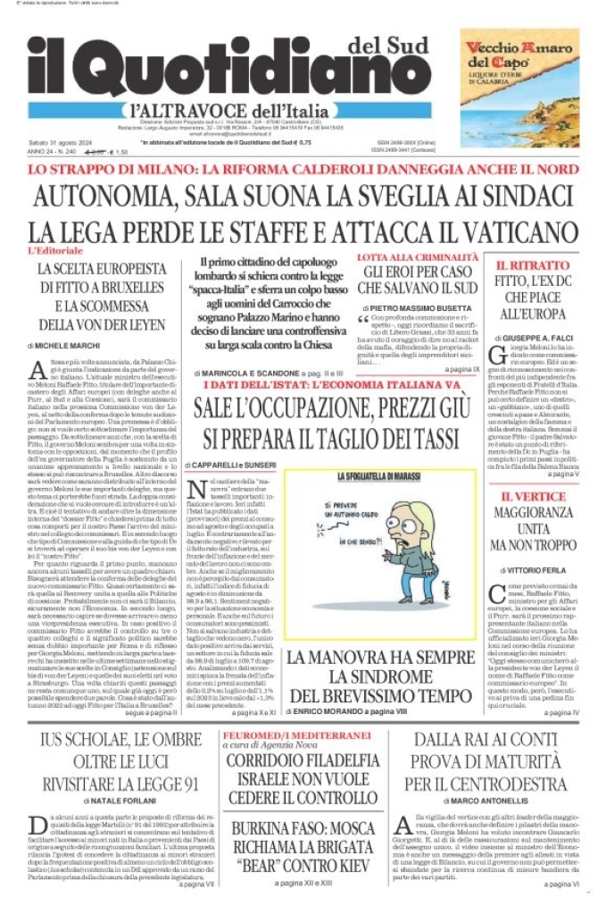 Prima-pagina-il-quotidiano-del-sud-edizione-di-oggi-31-08-2024