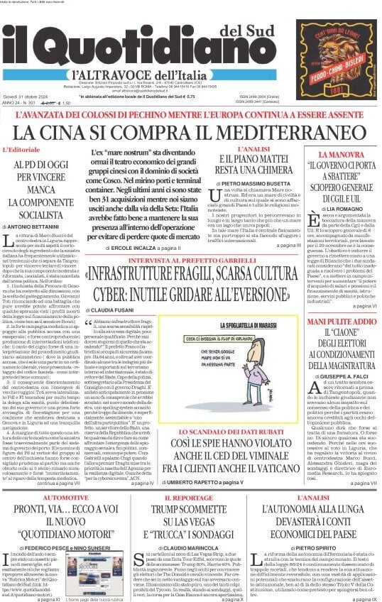 Prima-pagina-il-quotidiano-del-sud-edizione-di-oggi-31-10-2024