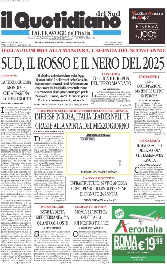 Prima-pagina-il-quotidiano-del-sud-edizione-di-oggi-31-12-2024