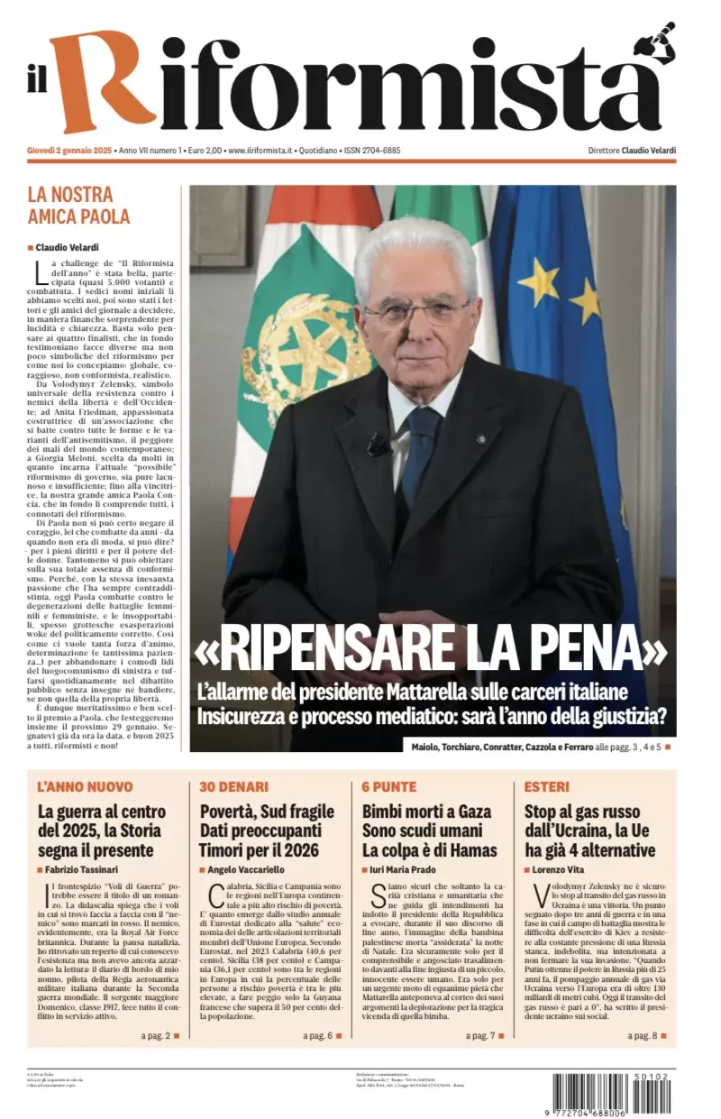 Prima-pagina-il-riformista-edizione-del-2-Gennaio-2025