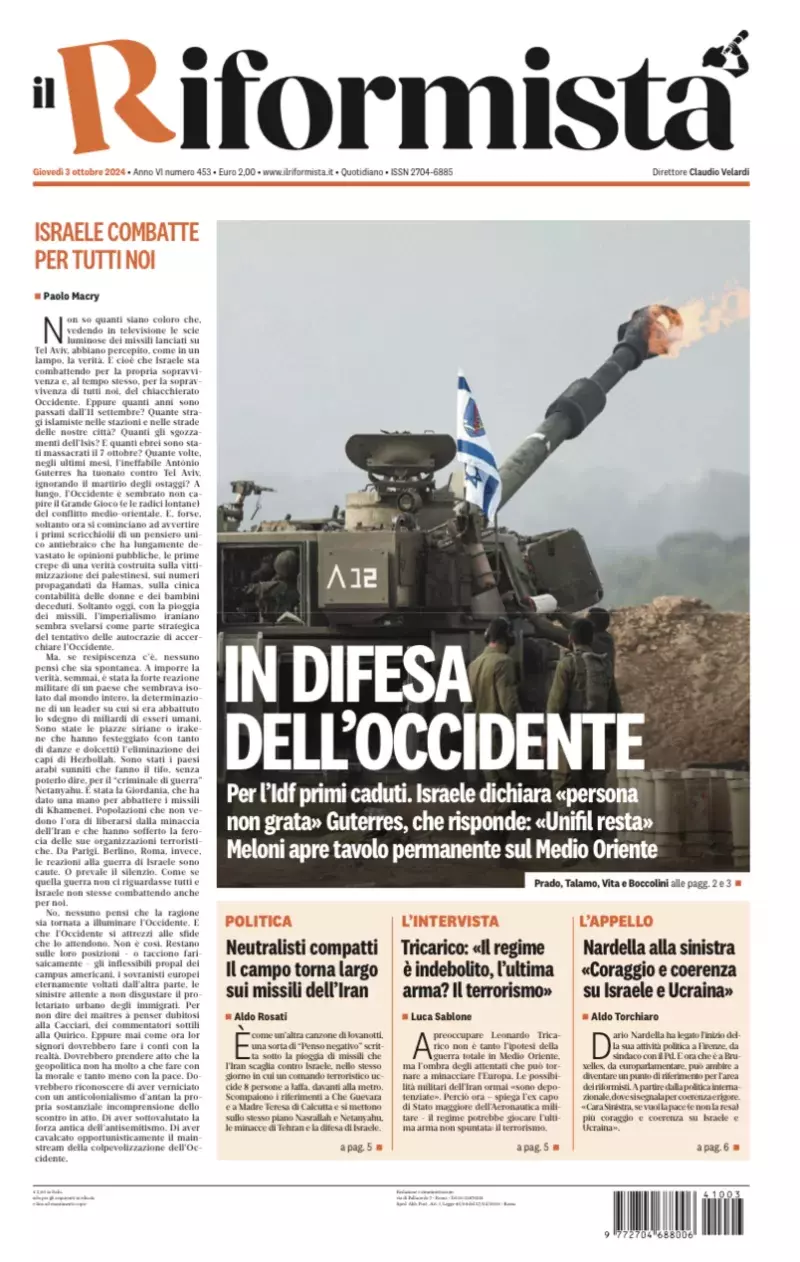 Prima-pagina-il-riformista-edizione-del-3-Ottobre-2024