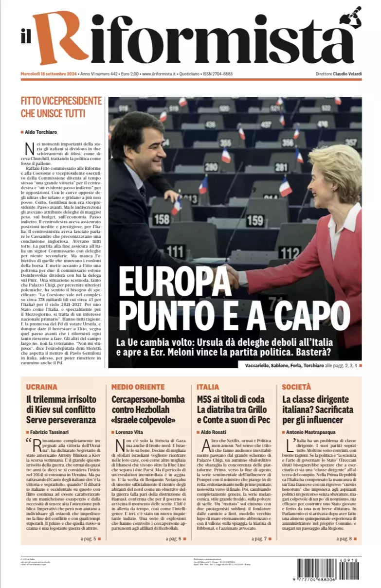 Prima-pagina-il-riformista-edizione-del-18-Settembre-2024