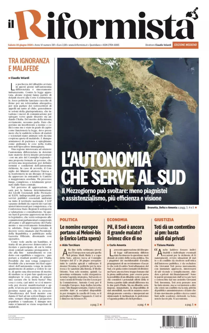 Prima-pagina-il-riformista-edizione-del-22-Giugno-2024