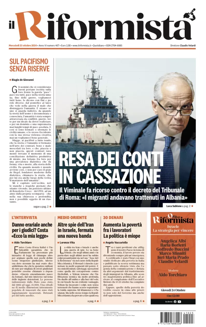 Prima-pagina-il-riformista-edizione-del-23-Ottobre-2024