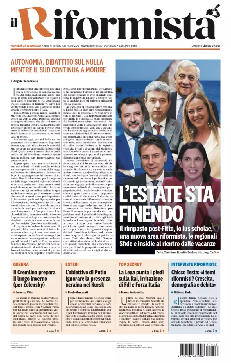 Prima-pagina-il-riformista-edizione-del-28-Agosto-2024