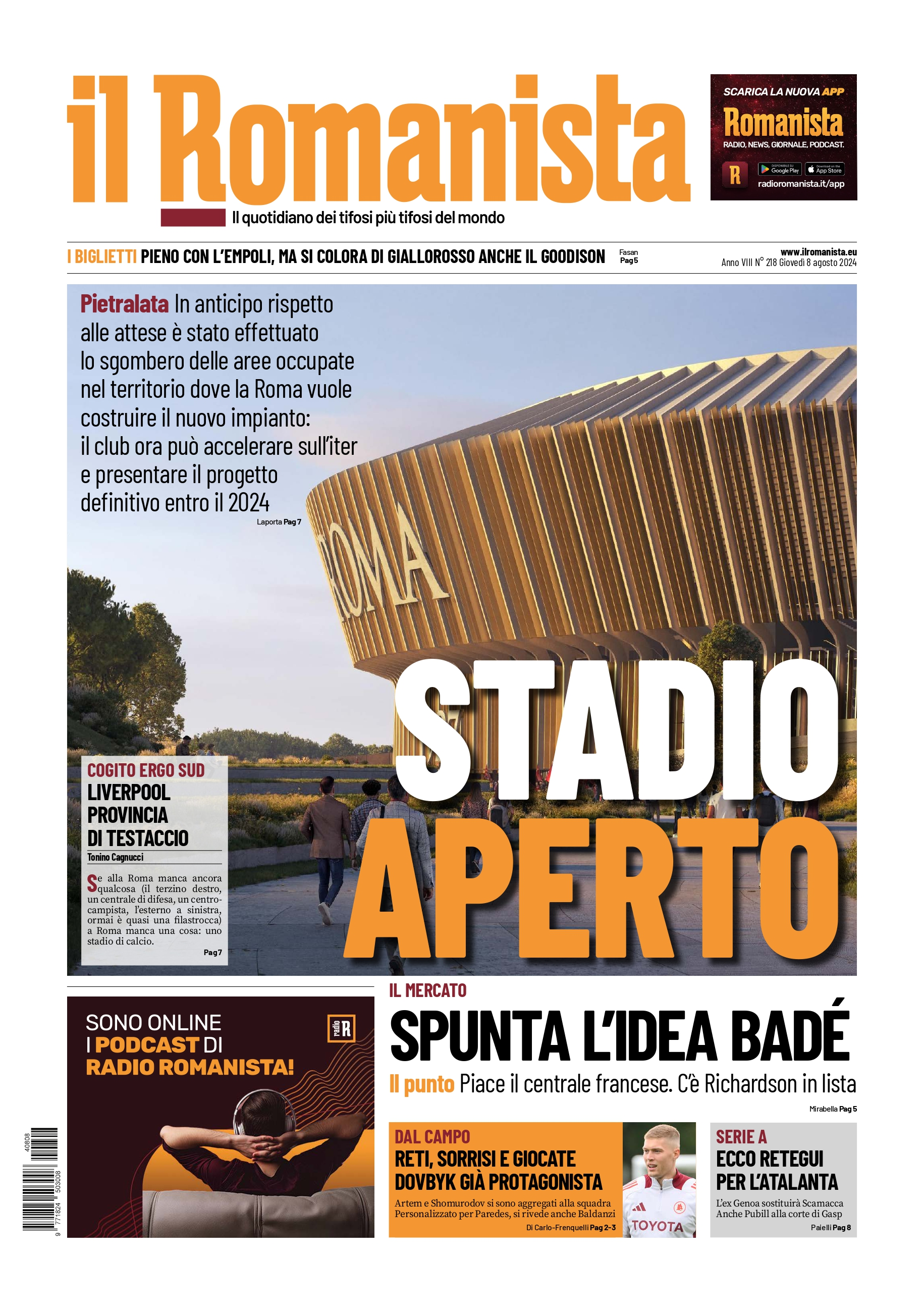 Prima-pagina-Il-Romanista-edizione-di-oggi-08-08-2024